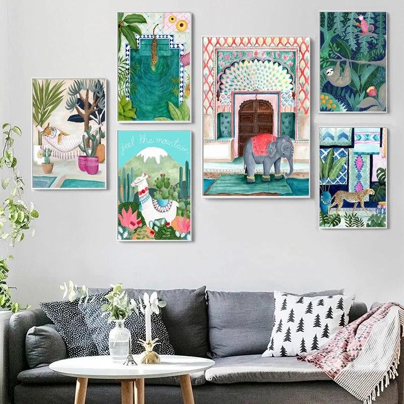 Cheetah Llama Leopard Jungle Nordic Posters and Prints Animal Wall Art Canvas Painting Wall Pictures for Living Room Home Decor