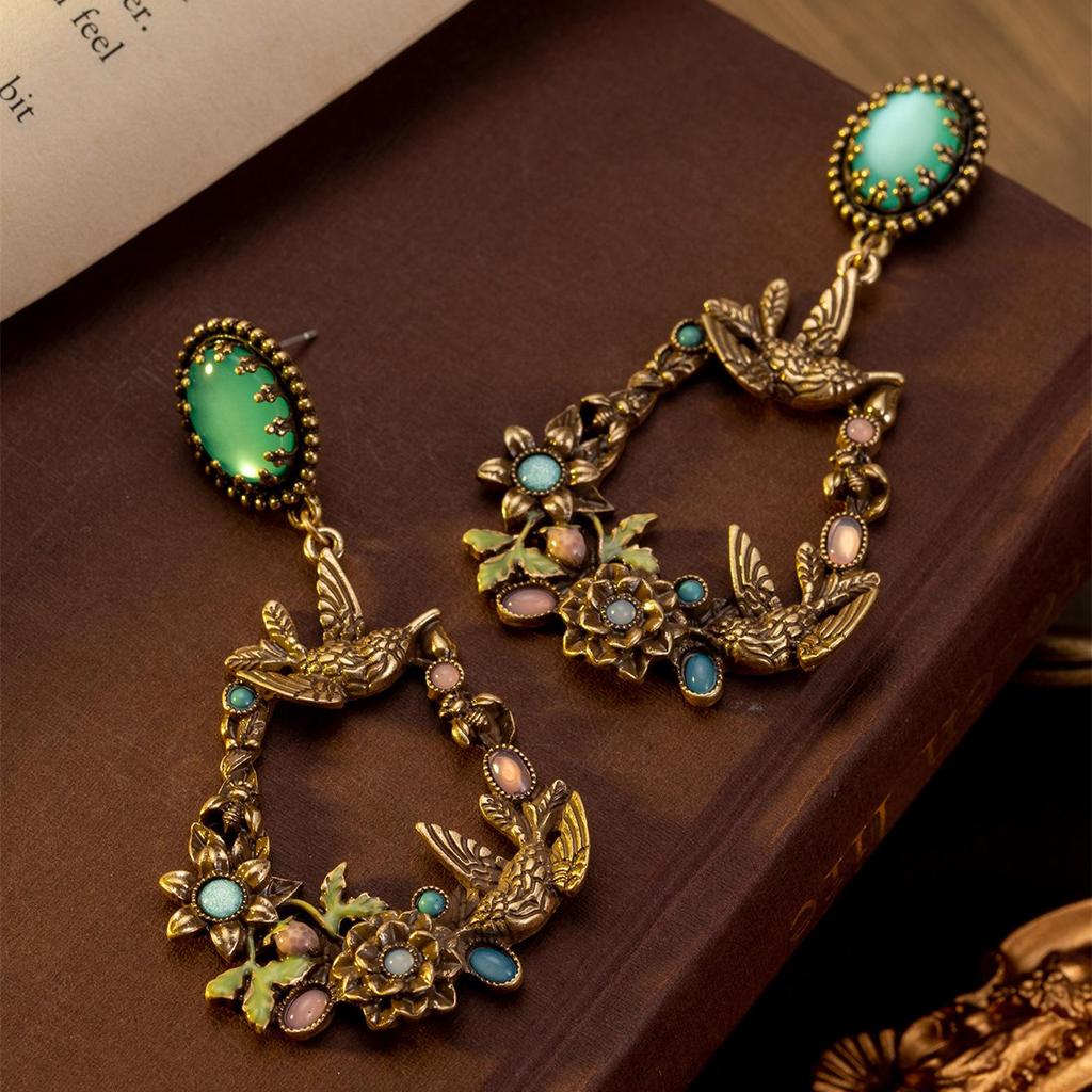 Vintage Emaille-Kranz Lange Hängeohrringe - Inspiriert von Retro Van Gogh Ölgemälden, Vielseitig und Elegant.