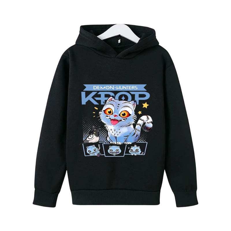 

K-pop Охотники на демонов Huntrix Толстовка Детская одежда Одежда принцессы для девочек Модная одежда для мальчиков Весенне-осенний свитшот Детские топы 140cm чёрный