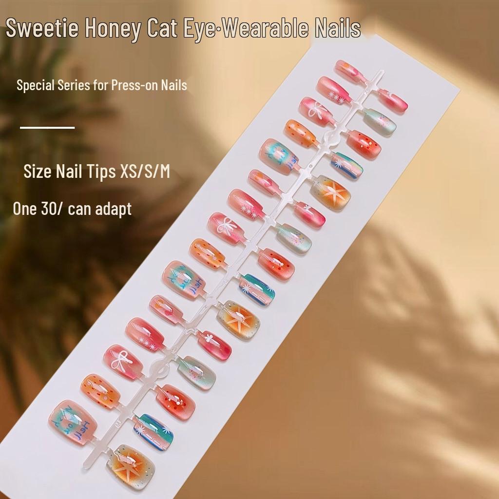 

Dopamine Cat Eye Press-On Nails: Fresh and Cute Finished False Nails