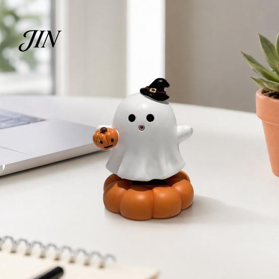 Collectible Halloween Figures Spooky Figurine, Small Resin Rotating Ghost Skull Pumpkin Gravestone Decorative Centerpieces Statue, Tabletop
