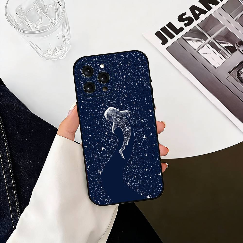Line W-Whale Phone Case For iPhone 17, 16,15,14,13,12,11 Plus,Pro Max, Others Soft Black Cover
