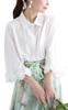 Sawa La Mode Floral Bouquet Flare Sleeve Cotton Shirt Free White Á Women's Blouse, Mode-8634, Size,