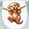 Playful Cartoon Puppy with Rope Toilet & Wall Sticker Self-Adhesive Removable for Bedroom Living Room Study Home Decor