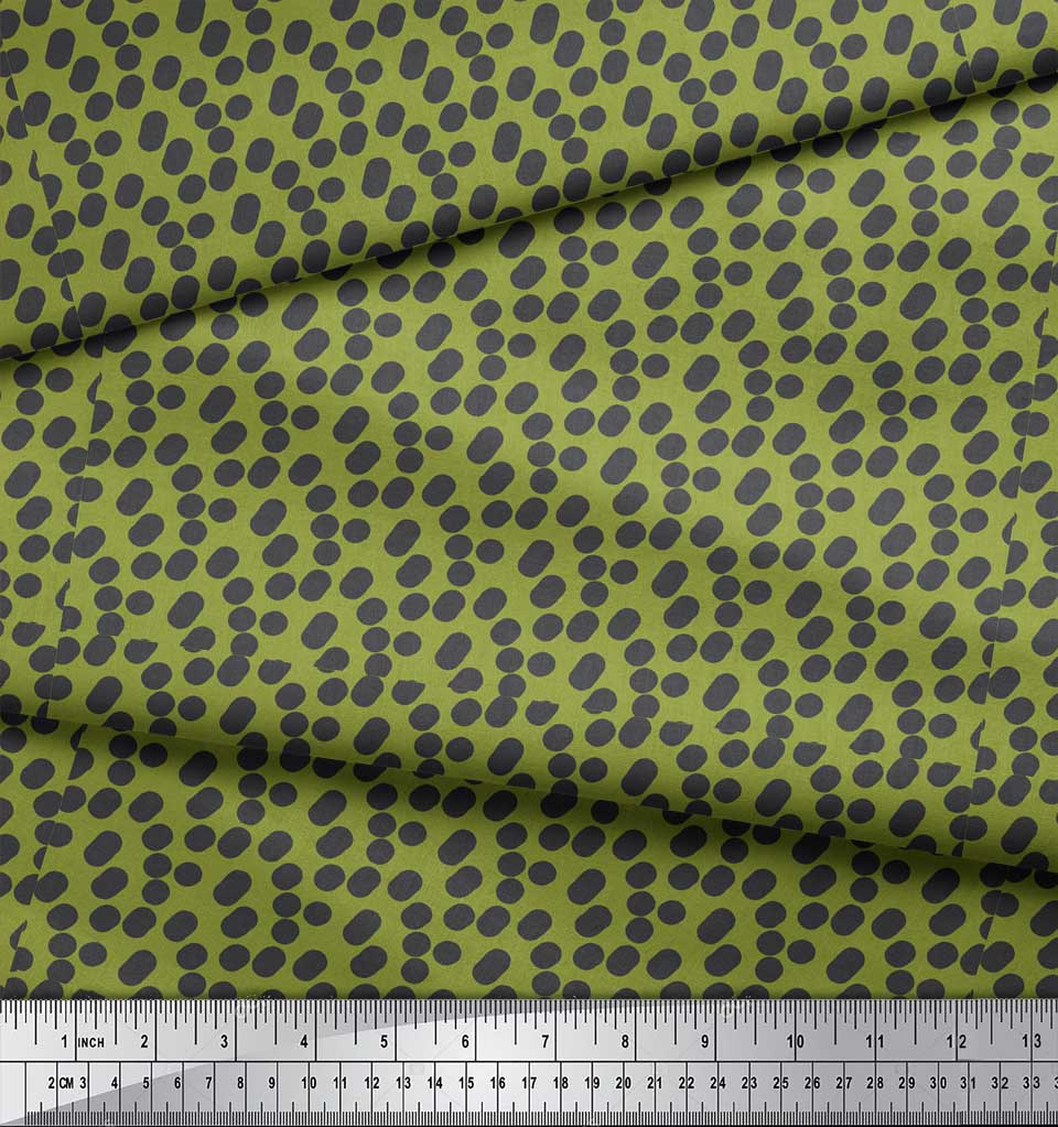 Soimoi Grüner Japanischer Krepp-Satin Stoff Pinselstrich & Punkte Abstrakter Druck Stoff pro Meter 42 Zoll