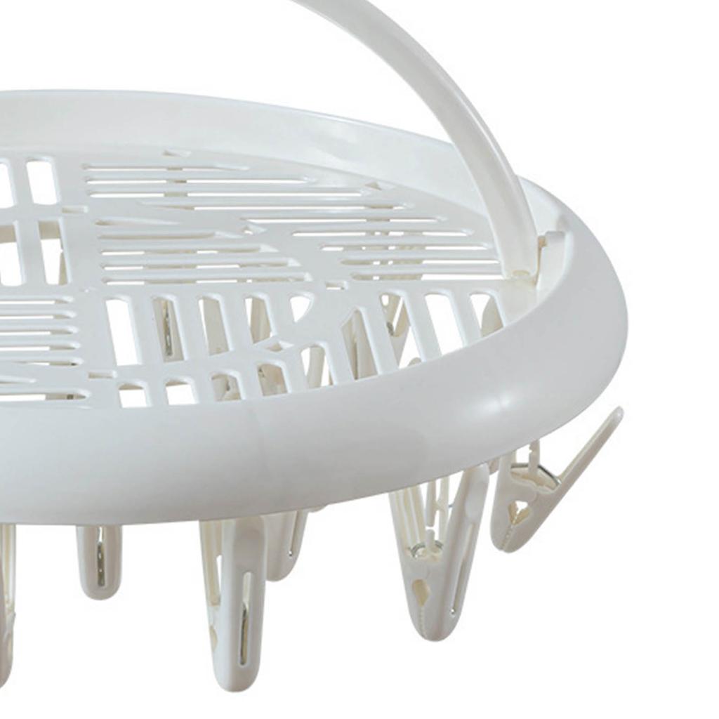 Round Drying Rack Clothes Hanger Plastic Round Laundry Hanger with Clips for Socks Underwear White
