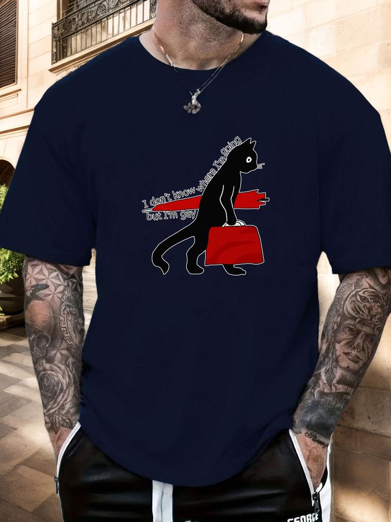 Mens Black Cat Quote Graphic T Shirt Summer Soft Comfort Fit Oversized Daily Wear Tee
