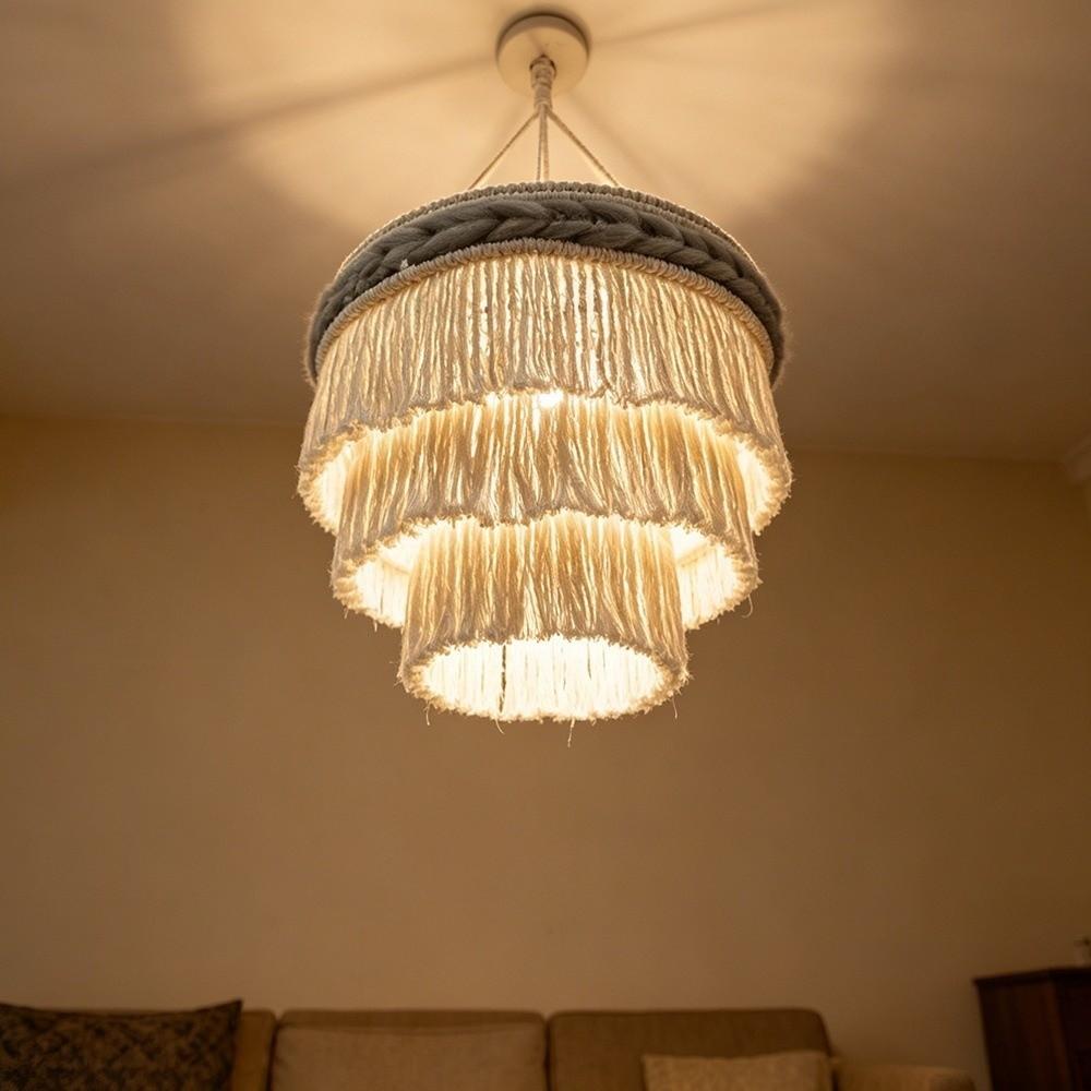 Textured Weave Bohemian Tassel Lampshade Handwoven Tassel Light Shell Living Room