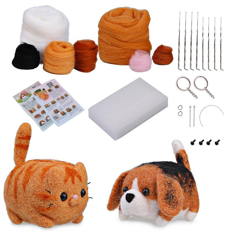1 Set Diy Gift Needle Felting Tool Dog Wool Needle Felting Kit Non-Finished Cat Handmade Wool Felting Material Package Doll Toy