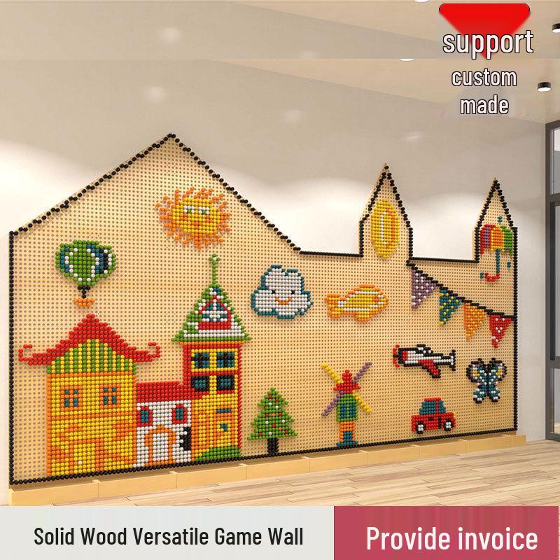 Peg Beads Wall Toy: Interactive Wooden Blocks & Wall Decoration Game for Kindergarten.