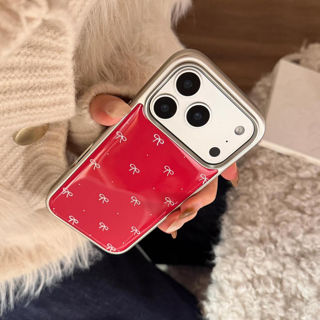 Custodia Rossa Placcata Oro con Fiocco per iPhone 16, iPhone 17, iPhone 17 Pro Max