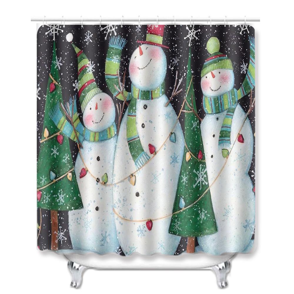 Christmas Shower Curtain Floor Mat Combination Four-Piece Set Bathroom Toilet Carpet Shower Room Mat Foot Mat