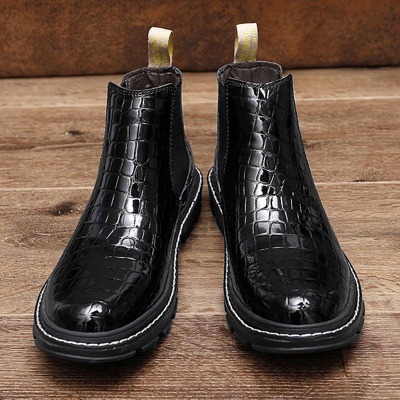 New Retro Leather Boots Men Chelsea Boot Handmade Winter Shoes Casual Comfortable Ankle Boots Waterproof Boots Crocodile Pattern