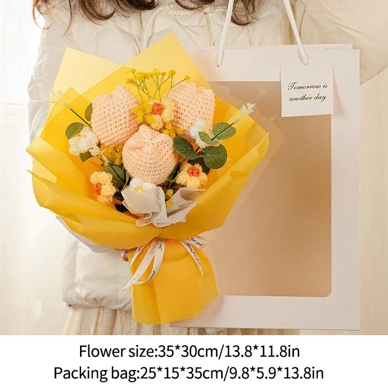 Rose Knitted Flowers Bouquet Crochet Flower For Back To School Handmade Bouquets Wedding Christmas Halloween Gift Home Decor