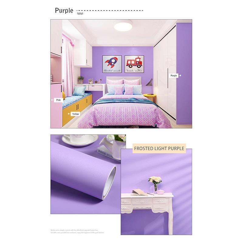 PVC Pure Color Matte Wallpaper Self-Adhesive Bedroom Waterproof Moistureproof Sticker Furniture Desktop Cabinet Renovation Film