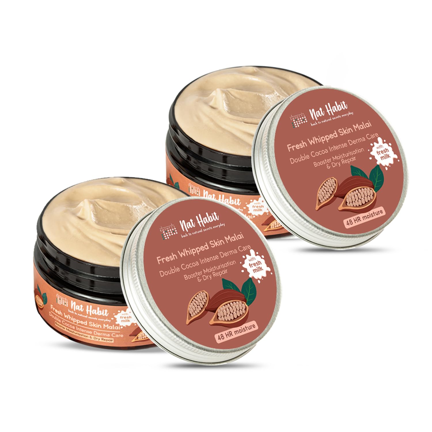 Nat Habit Double Cocoa Moisturiser, Skin Malai, Body Cream, Body Butter, Cold Cream Winter | Extreme Dry Skin, 48 HR Moisture, Shea, Cocoa Butter, Mil