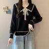 Age-Reducing Bow Doll Collar Long-Sleeved Sweater Women'S Cute Autumn And Winter Mm Temperament Thin Knitted Sweater