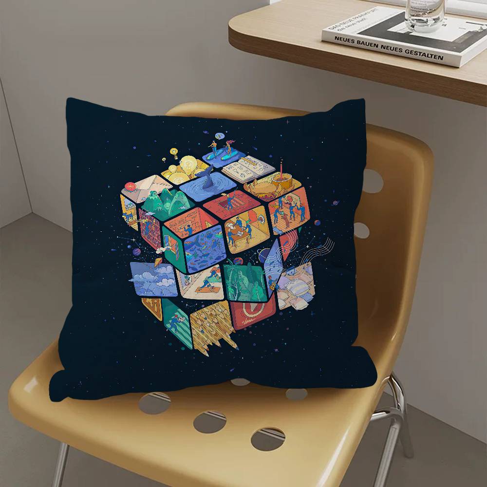 Car Living Room Sofa Cushion Cover Rubik'S Cube Cartoon Pattern Cushion Cover Luxury Home Decoration Pillow Cover