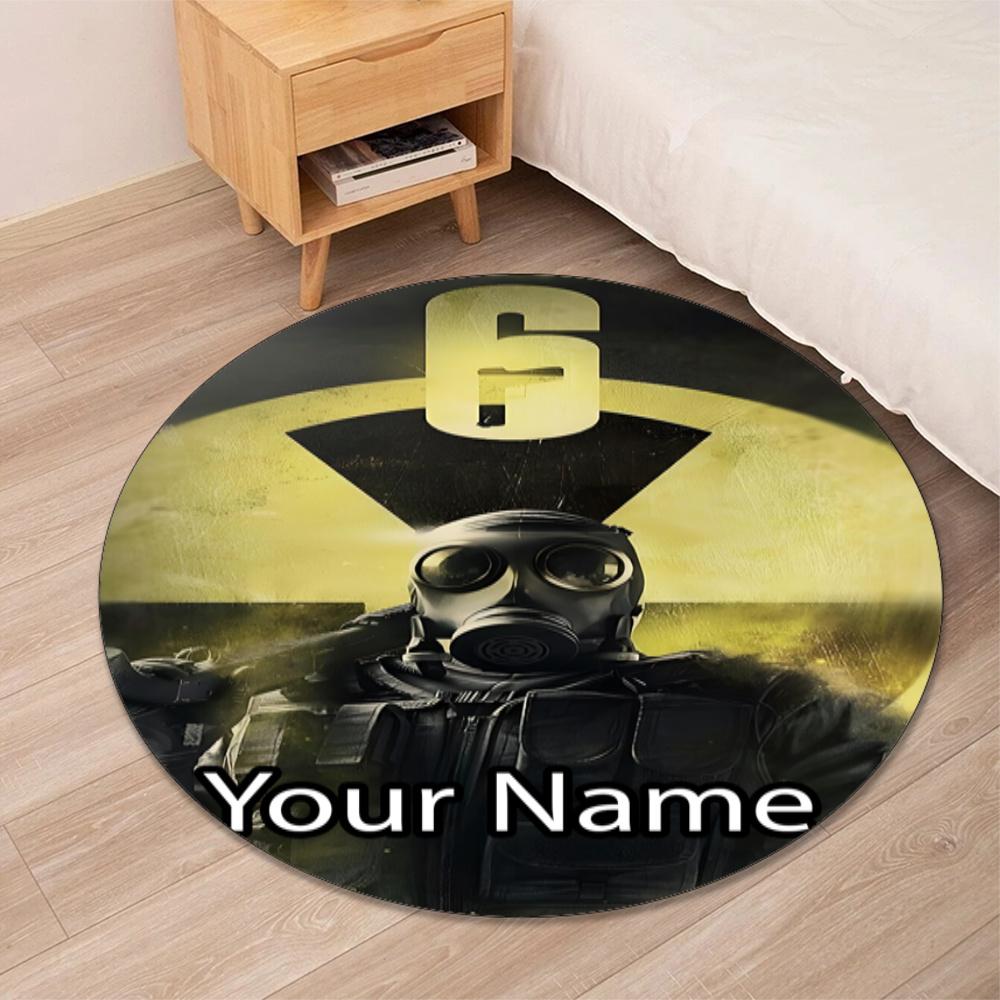 Custom Name Rainbow Six Siege Printed Round Rug Carpet Chair Rug Area Rug Entryway Doormats,for Office Chair Living Room Bedroom Kitchen Room.