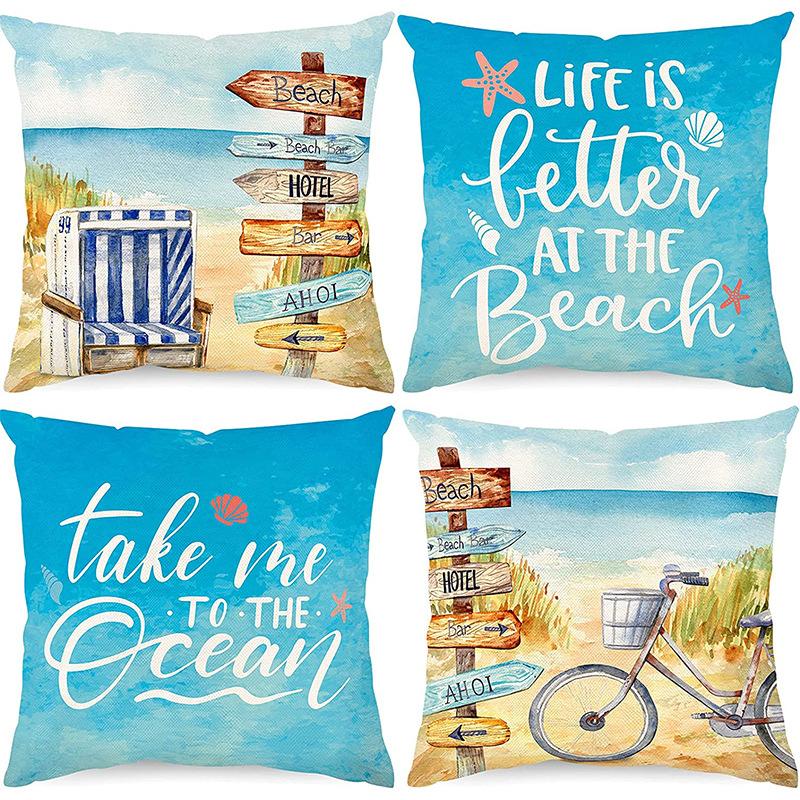 Summer Hot Style Ocean Style Pillow Beach Shell Pattern Blue Pillow Case Home Sofa Pillow Case Cushion Cover