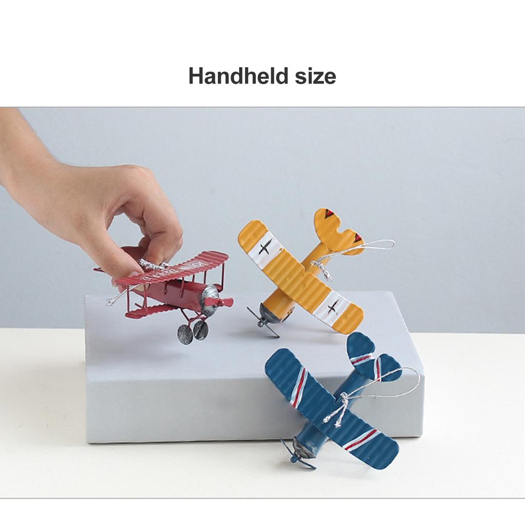 3pcs Airplane Hanging Ornament Retro Decoration Iron Airplane Model for Car Desktop Yellow Red Blue