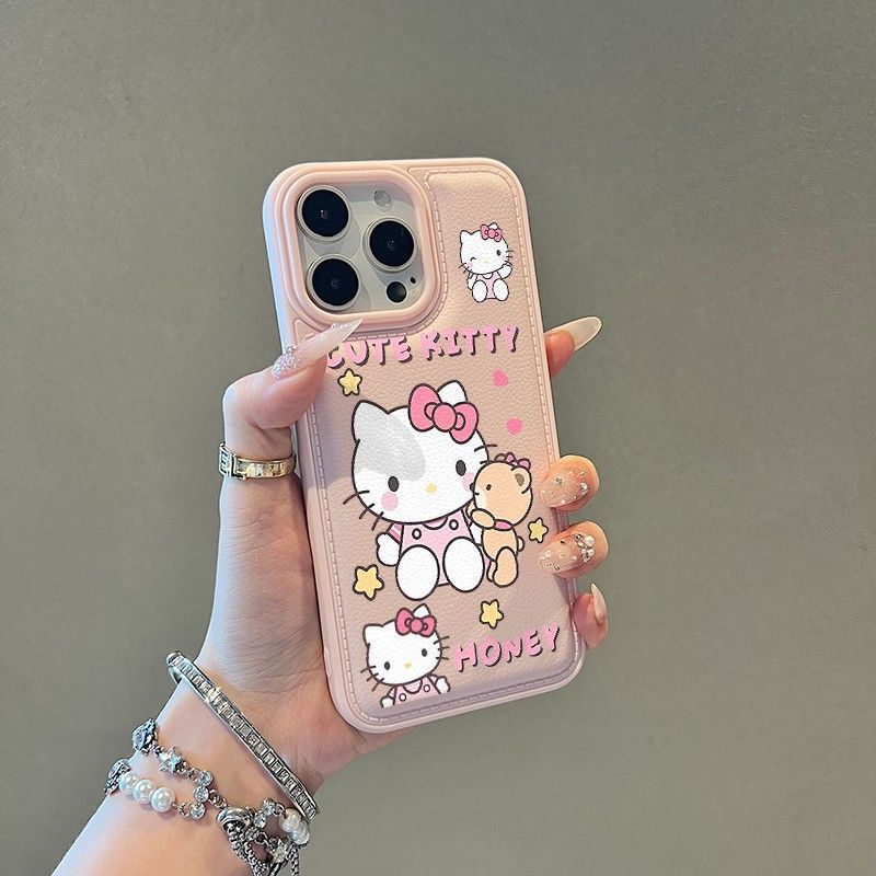 Hello Kitty is suitable for Apple 17 mobile phone case iphone16pro15/14 anti-drop 1312 leather pattern large hole painting