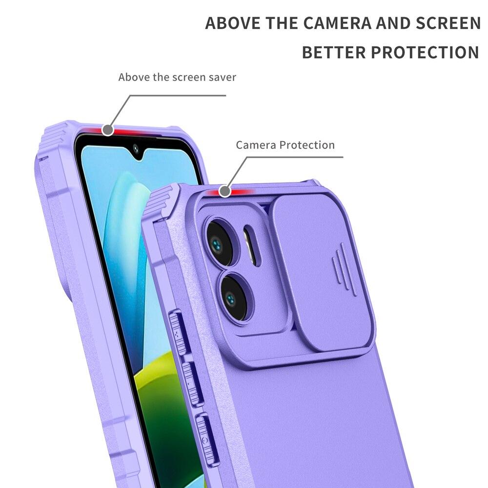KEYSION Shockproof Case for Xiaomi Redmi A1 10C 10A Push Pull Camera Protection Live Stand Phone Cover for Redmi Note 9 Pro 9S