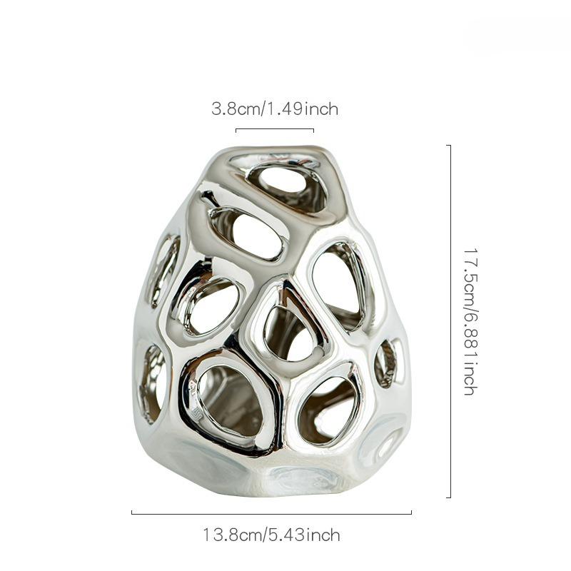 

Hollow Ceramic Vase with High-end Feel Flower Arrangement Home Living Room Desktop Decoration Ornaments серебряный