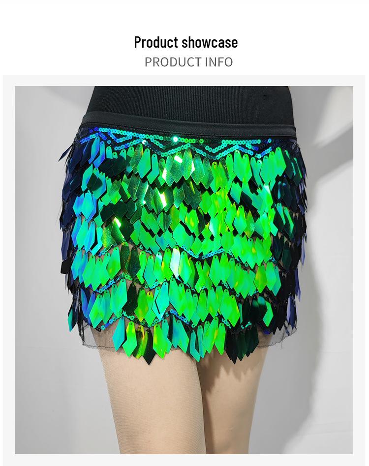 2023 Women's Sequined Belly Dance Hip Scarf Skirt Halloween Costume Set