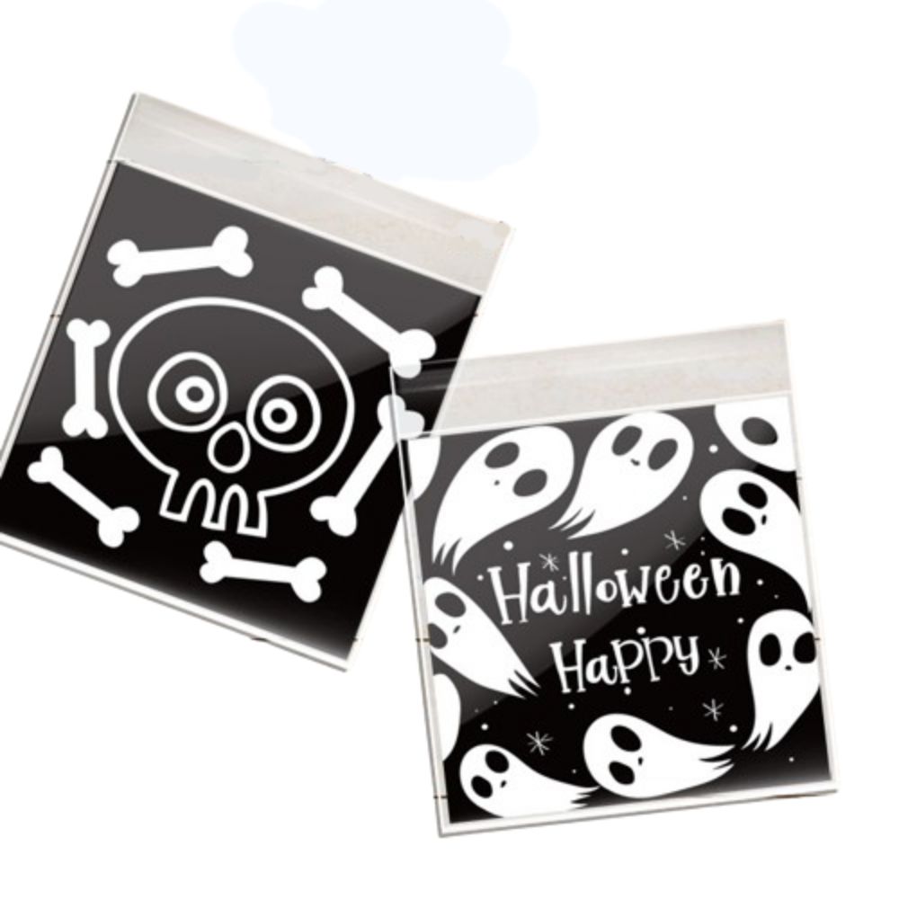100PCS/Set Pumpkin Party Ghost Printed Nougat Candy Bags Biscuits Snack Packaging Bags  Unisex