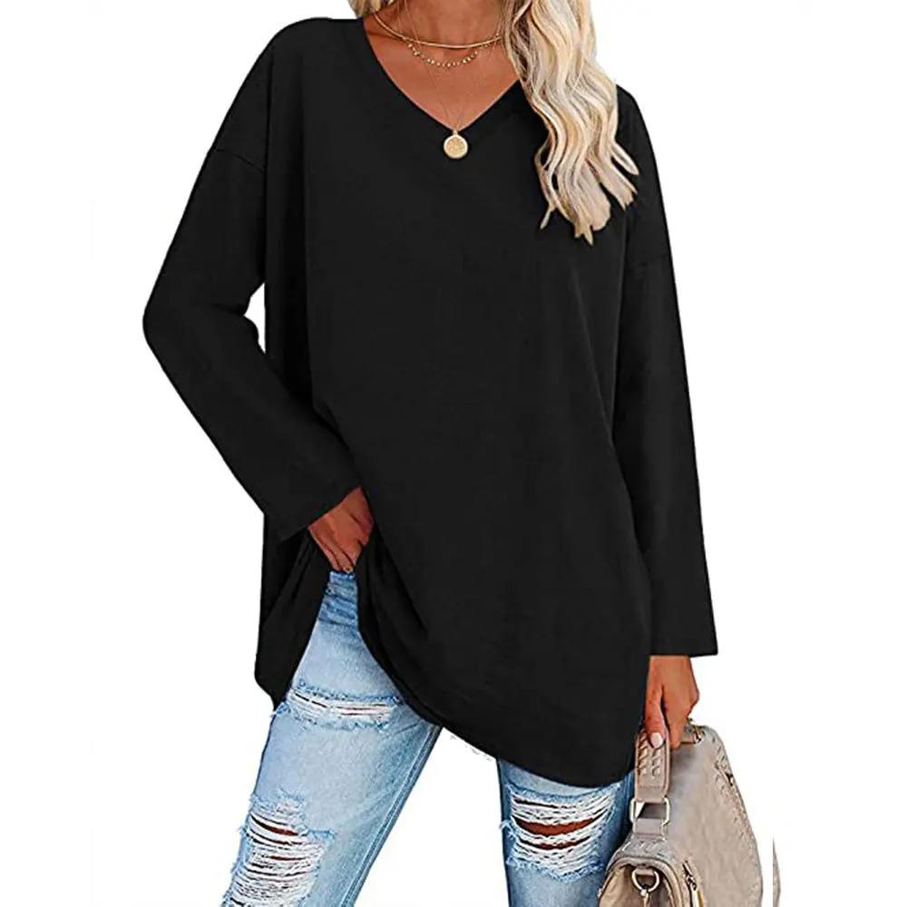 Damen Lockeres Langarm V-Ausschnitt Strickoberteil Große Plus Size Oberteile Damen Frühling Sommer Einfarbiges Oberteil Langarm V-Ausschnitt