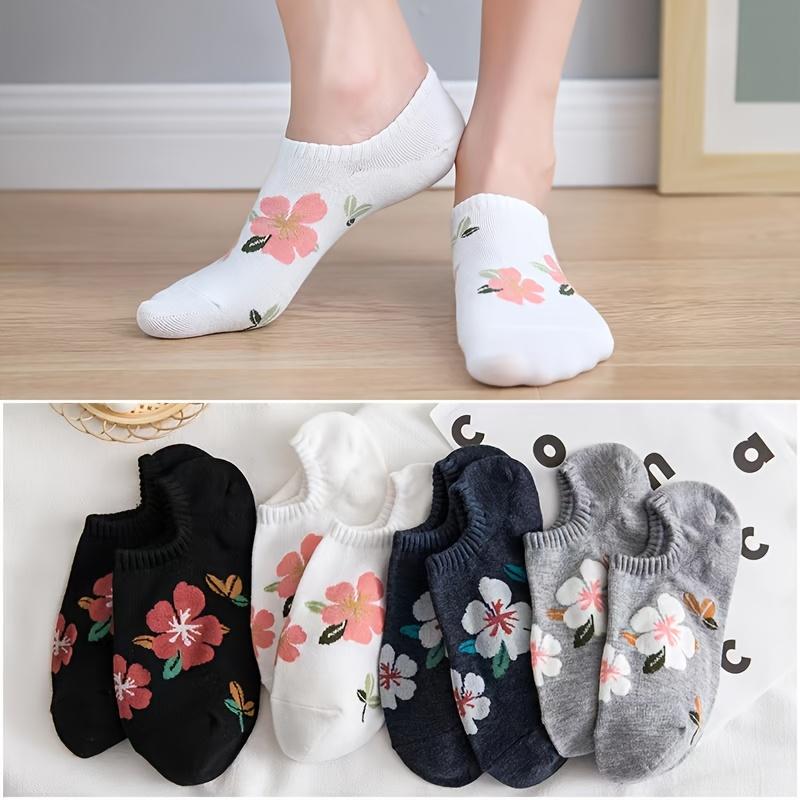 

5 Pairs Women s Japanese Floral Socks, Boat Socks: Airy, Sweat-Absorbing, For Casual/Office Wear. Minimalist Style.