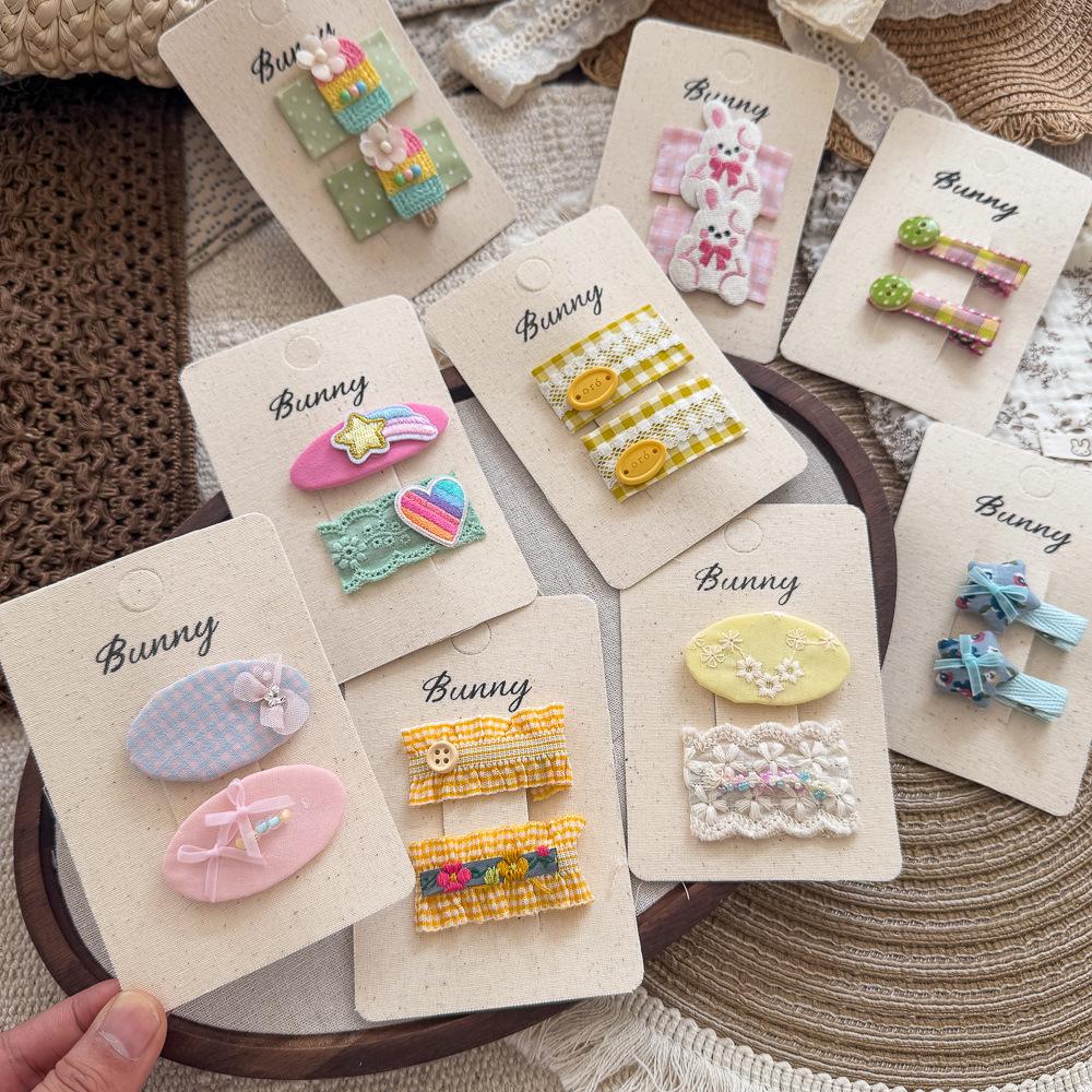 Korean Handmade Floral Plaid Lace Hair Clips for Little Girls