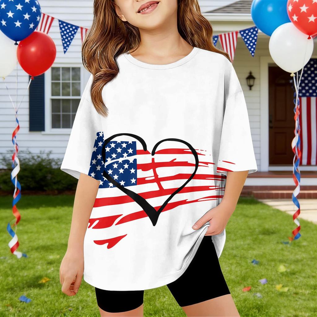 Kids Independence Day Print Round Neck Short Sleeve Casual T-shirt