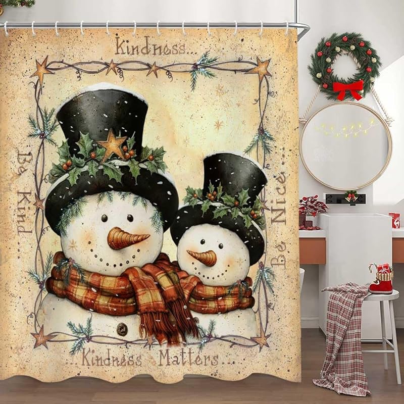 

Ретро Винтажная Занавеска для душа Снеговик, Милые Зимние Праздники, Рустик, Фермерский дом, Рождественские Аксессуары для ванной с 12 крючками, 70X70 дюймов Snowman