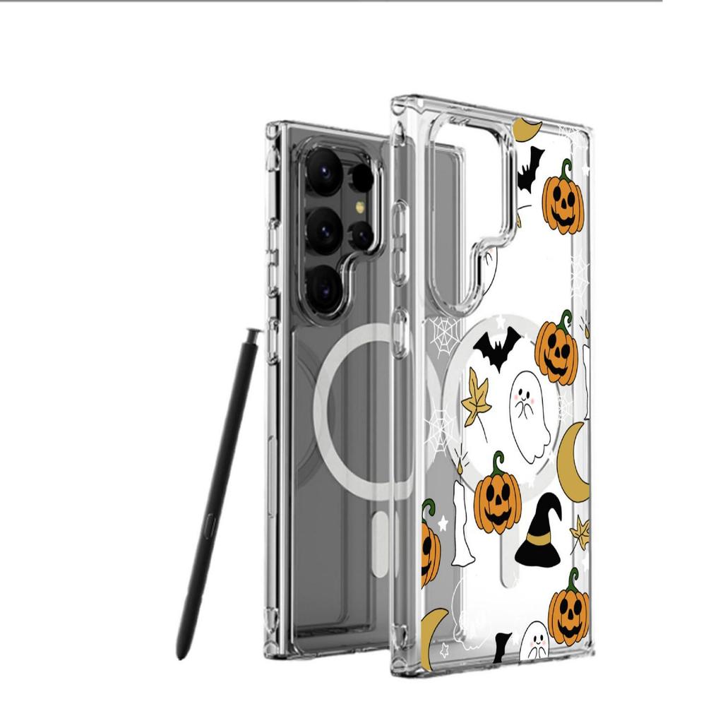 Funny Pumpkin Magnetic Case for iPhone 15/16/17 Pro Max - Transparent Full Coverage Mobile Protection