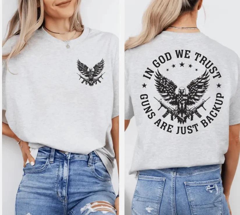 In God We Trust Patriotic T-Shirt With American Eagle L