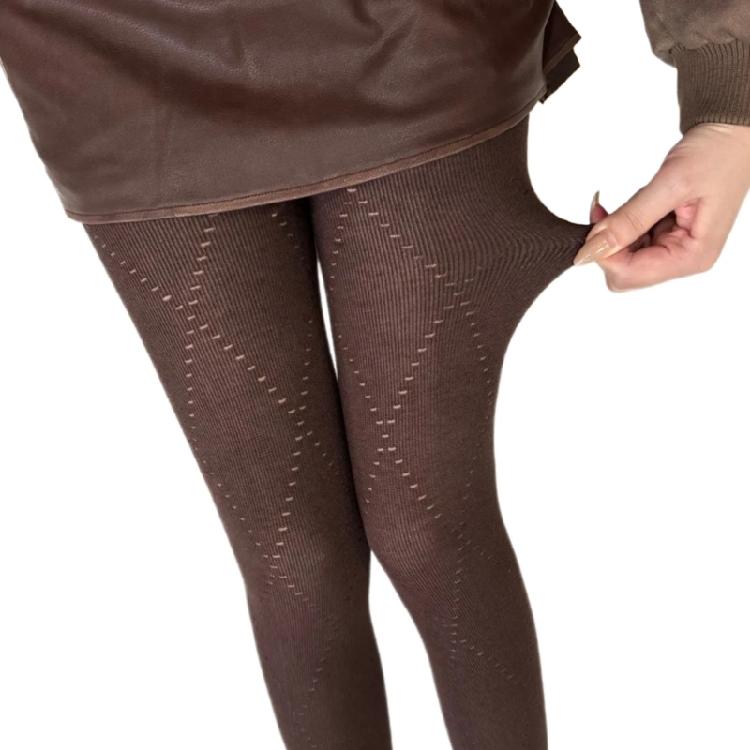Women Hollowed Plaids Pattern Stockings Cotton Pantyhose Solid Color Winter Opaque Tights Bottoming Leggings Hosiery