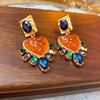 Vintage Exaggerated Exquisite Big Heart Glass Multi Color Crystal Stone Drop Earring Women Girls Fashion Zircon Accessories