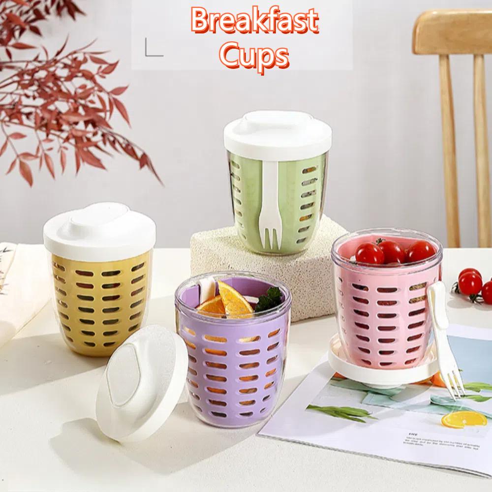 

Двухслойные чашки для завтрака с вилкой, чашка для хранения продуктов, кухонные принадлежности