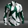 Men's Artistic Geometric Abstract Print Long Sleeve Dress Shirt Smooth Breathable Fabric Slim Fit Formal Business Casual Social
