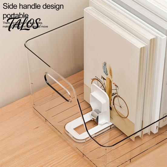 Organizer for Book And Stationery Sliding Action Bookend, Clear Stopper, Space Saving Office Desktop Stackable Desk File Bookshelf Storage,
