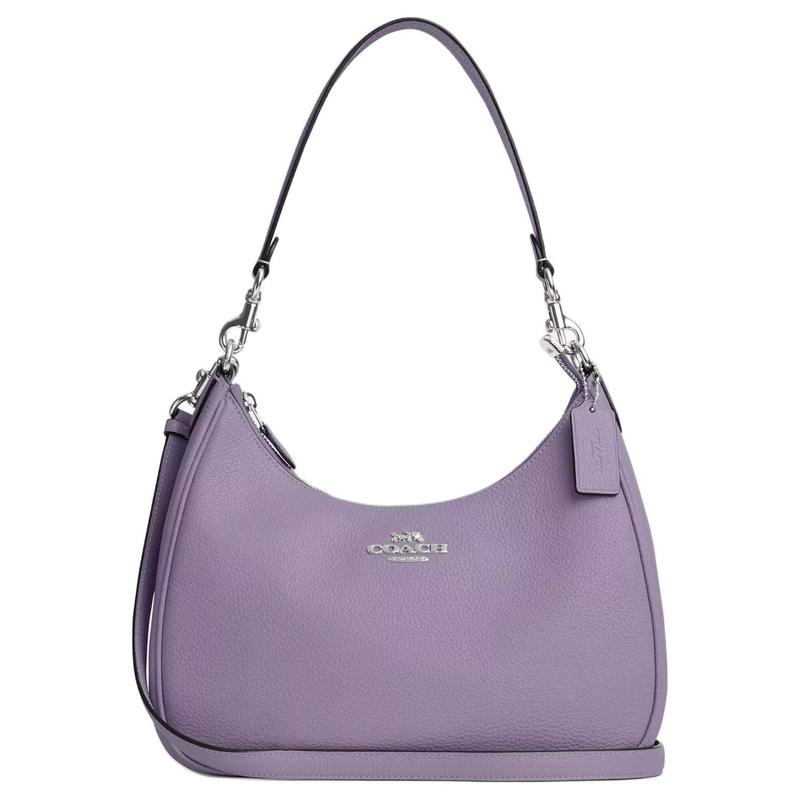 

COACH shoulder bag Hobo 29 solid color letter logo logo nameplate zipper closure pebbled leather hobo armpit hand crossbody large size women s silver срібний