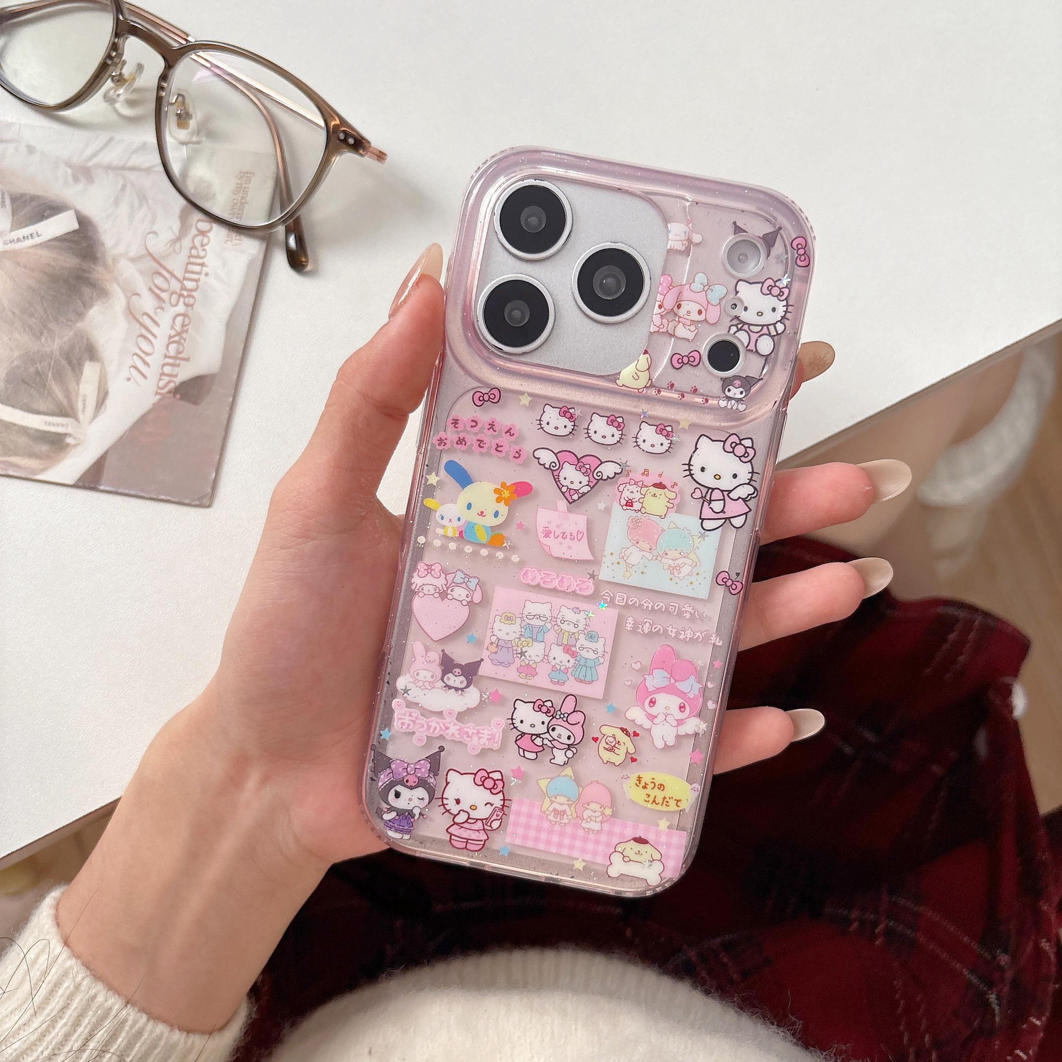 

Luxury IMD Sanrio Hellos Kitty Kuromis Melodys Phone Case For iPhone 17 Pro Max 16 Pro 15 Pro 14 Pro Max Shockproof Back Cover iPhone 15 розовый