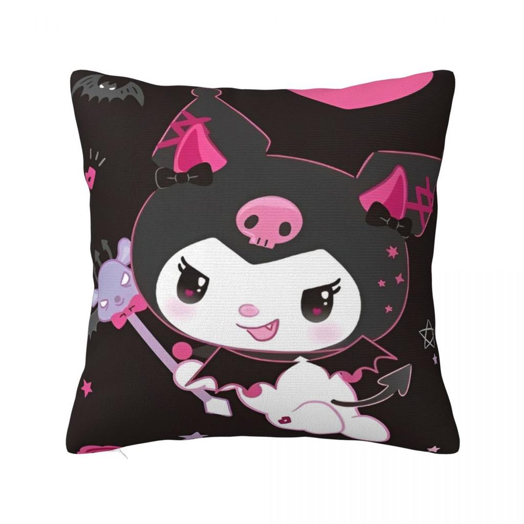 Black Kuromi Bat Skull Cartoon Square Pillow Cases Cushion Covers Funny Zippered Decor Pillowcase for Home 45x45cm