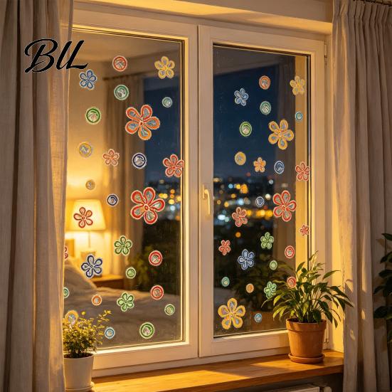 Decorative Window Cling 4 Sheets Rainbow Flower Clings Small Iridescent Prism Renters Decal Sticker Anti-Collision Static PVC Decals for Bird Windows