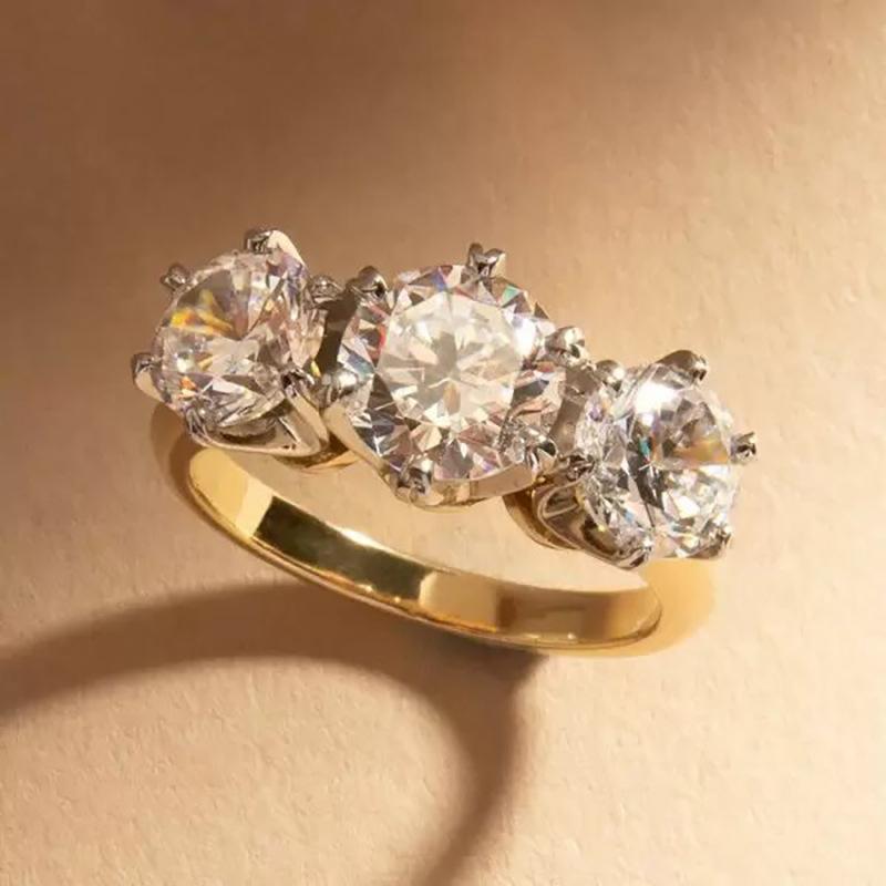 Light luxury six-claw inlaid jewelry female, two-color round zircon arrangement ring premium style jewelry