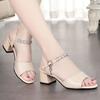 Soft Leather Women's Sandals 2025 Summer New High Heels Versatile One-word Buckle Sandals Fairy Style Thick Heels Women's Shoes