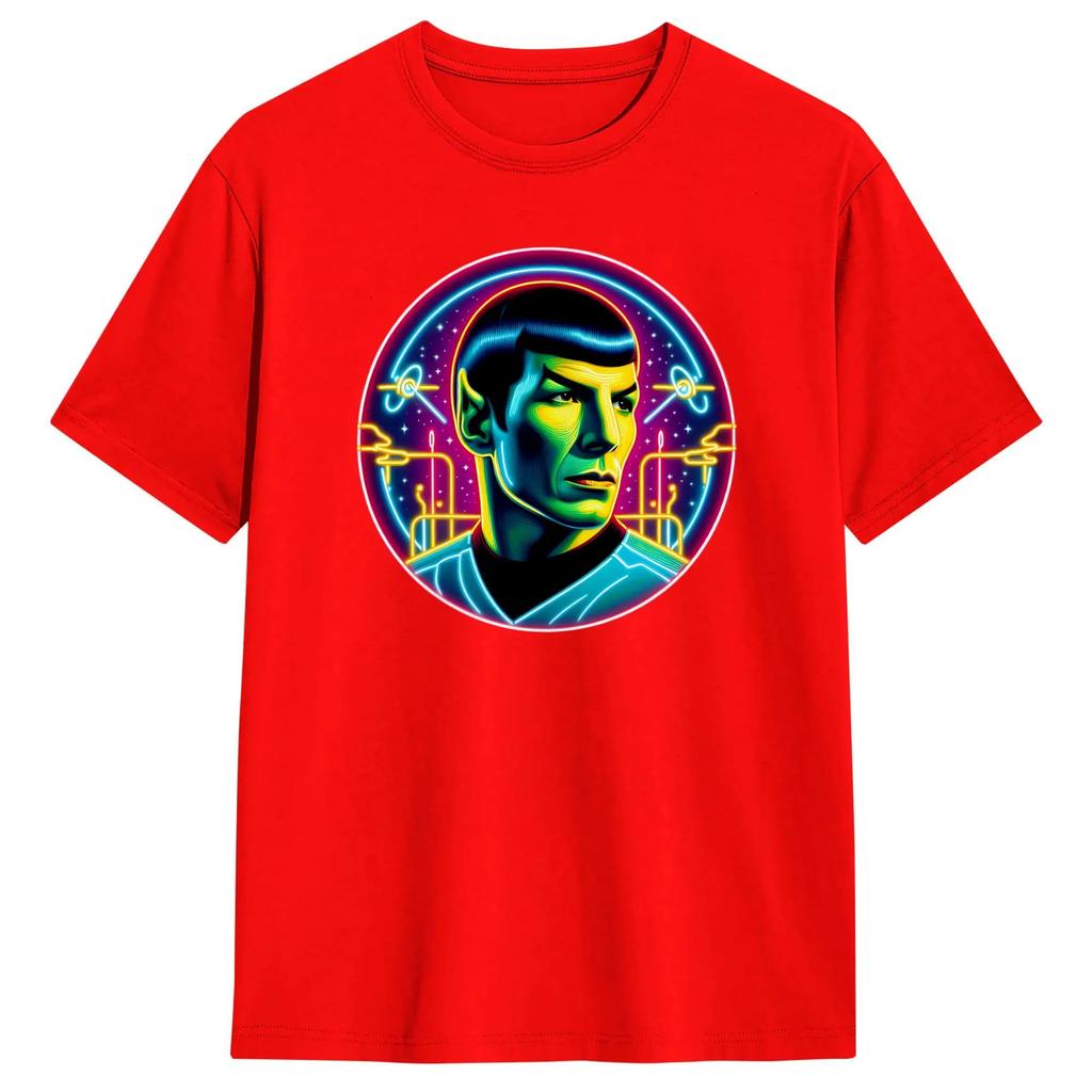 Vintage T-Shirt Summer Stars Treks Spock Ruminations In Neon Novelty T Shirts Cotton Tshirt for Men Y2K Basic Plus Size Top Tees