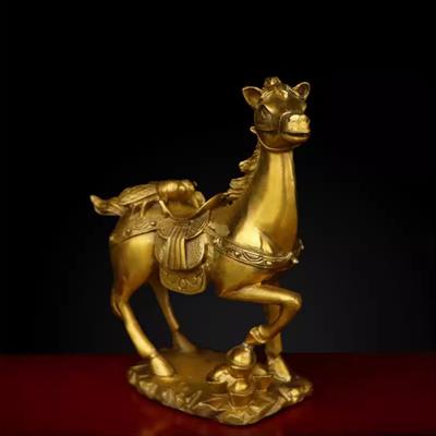 China Chinees Volks Fengshui Messing Paard Op Rijkdom Vlieg Standbeeld Sculptuur Beelden voor Decoratie Collectie Ornamenten